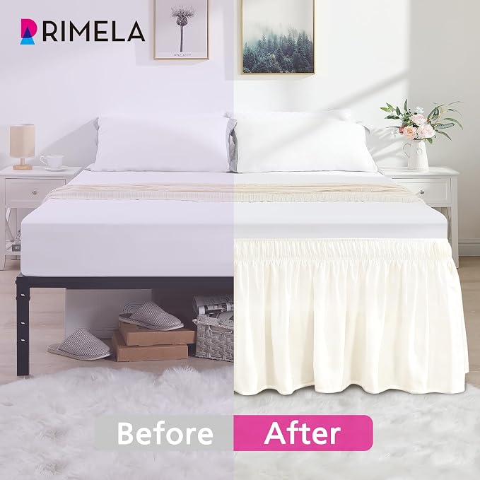 RIMELA Cream White Bed Skirt Queen Size 18 Inch Drop, Wrap Around Elastic - Image 5