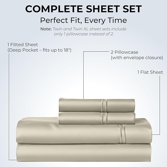 100% Natural Cotton Bed Sheets | 500 TC Single-Ply Sateen Weave Cal King Sheet - Image 3