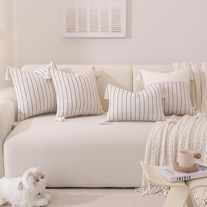 Boho Lumbar Pillow Covers 14x36 Inch Long, Textured Linen Striped Cushion Covers - Image 4
