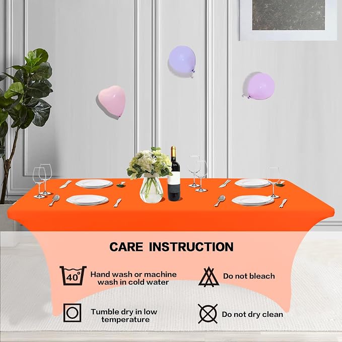 IVAPUPU 8FT Table Cloth for Rectangular Fitted Events Stretch Orange Table - Image 5