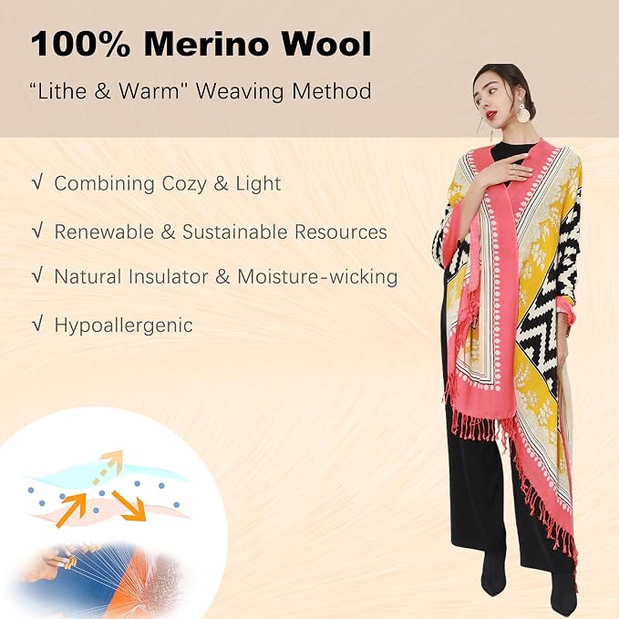 DANA XU 100% Merino Wool Extra Large Pashmina Blanket Travel Scarf Cashmere Wrap - Image 4