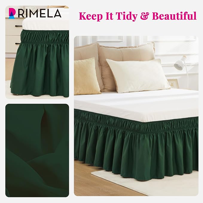 RIMELA Dark Green Bed Skirt King Size 15 Inch Drop, Elastic Wrap Around Bed - Image 3