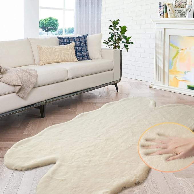 Light Brown Beige Fluffy Faux Fur Rugs by ORINOVA