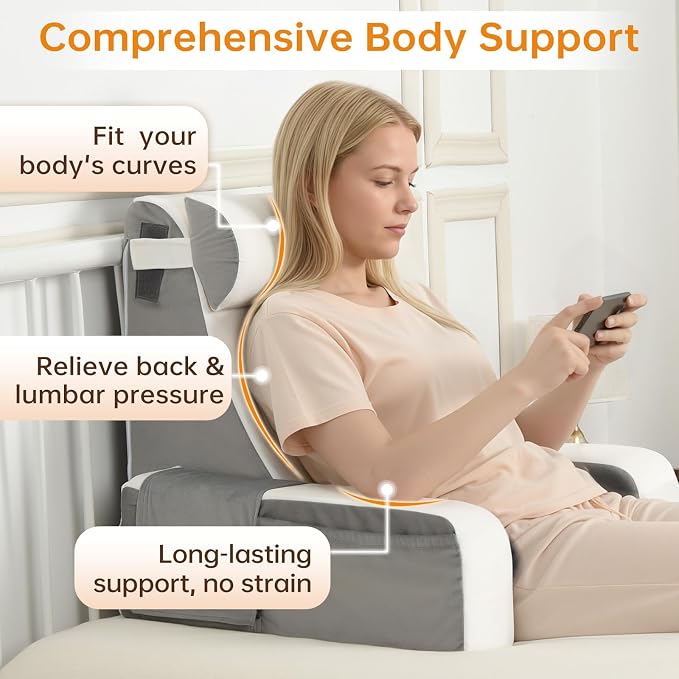 Vekkia 21" Reading Pillow for Sitting in Bed – 60° Ergonomic Wedge Back Pillow - Image 3