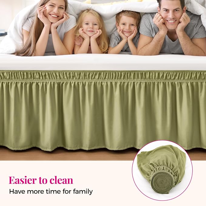 RIMELA Sage Green Bed Skirt Queen Size 15 Inch Drop, Elastic Bed Skirting - Image 8