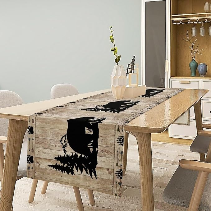 Rustic Woodland Table Runner, Forest Animals Country Lodge Cabin Wild Bear - Image 3