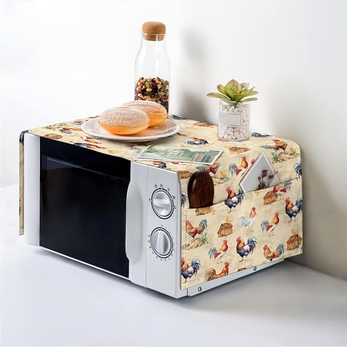 ZFRXIGN Vintage Chicken Microwave Oven Cover Dustproof Top Cover Linen Toaster by ZFRXIGN