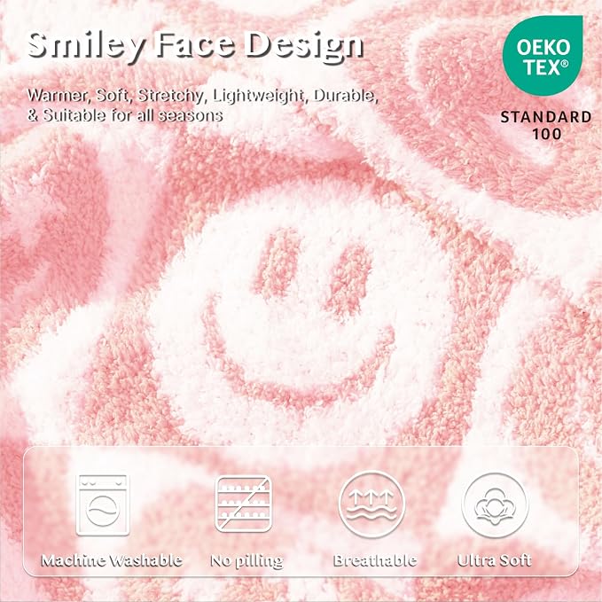 WRENSONGE Checkered Throw Blanket Blossom Smiling Face Soft Cozy Fluffy Warm - Image 4
