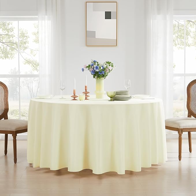 Round Tablecloth 132 Inch 6 Pack Ivory Tablecloths Washable Decorative Linen - Image 3