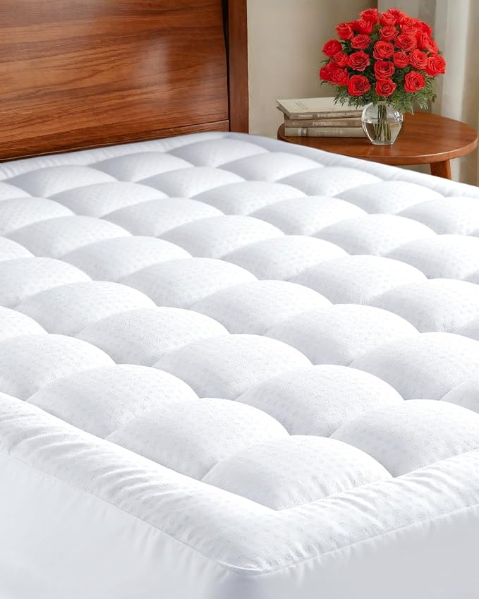 Mattress Pad King Size – Quilted Fitted Mattress Protector – Cotton Pillow Top by CGKUnlimited