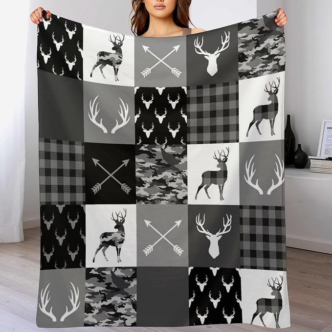 Rustic Cabin Throw Blanket, Farmhouse Grey Camouflage Deer Vintage Country - Image 8