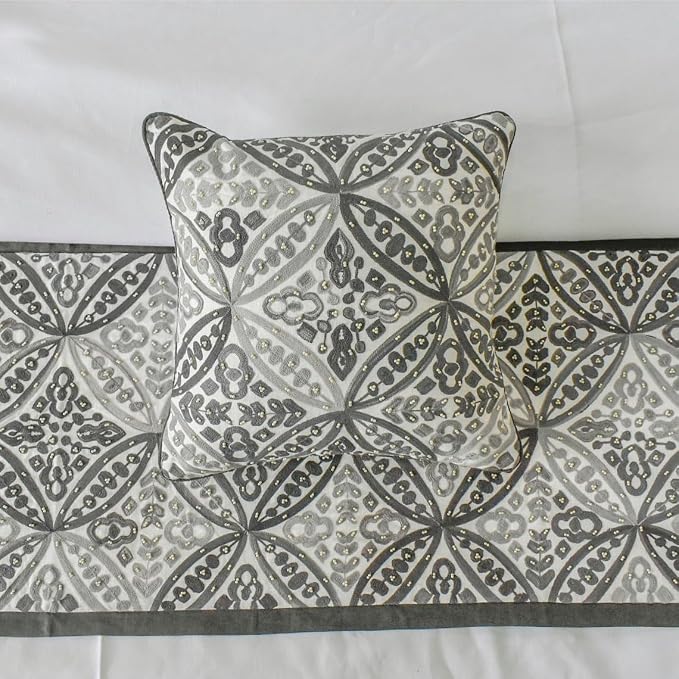The HomeCentric King/Queen/Twin Gray Designer Twin 53"x18" Bed Runner Without - Image 2