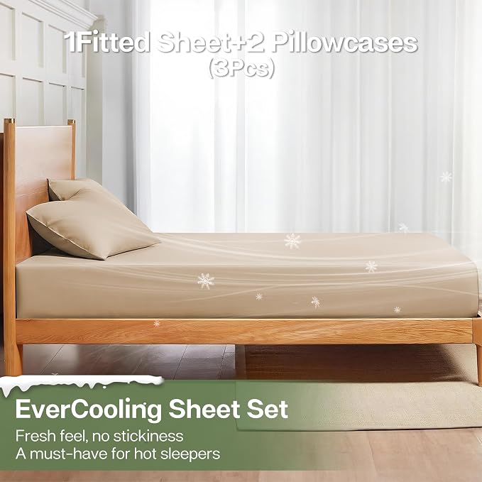 MR&HM Fitted Sheet & Pillowcase Set Queen, 3-Piece Blend Rayon Derived from - Image 3