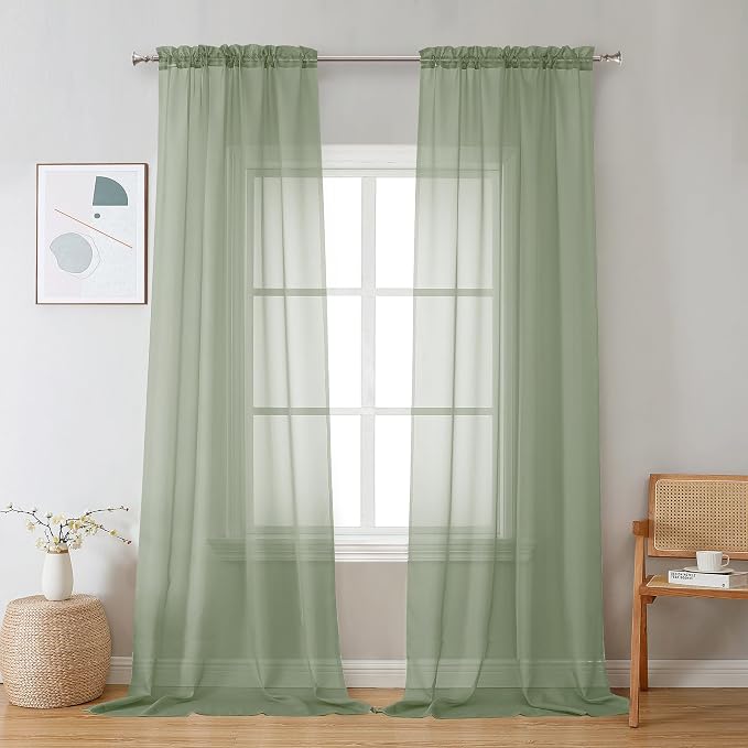 OVZME Living Room Sheer Curtains 120" Length 2 Panels Set by OVZME