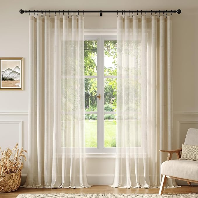 Anmao Natural Linen Curtains for Living Room 80 Inch Length 2 Panels Set by Anmao