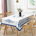 60x120inches Blue Floral Rectangle Tablecloth Blue and White Porcelain by TTQYFNM