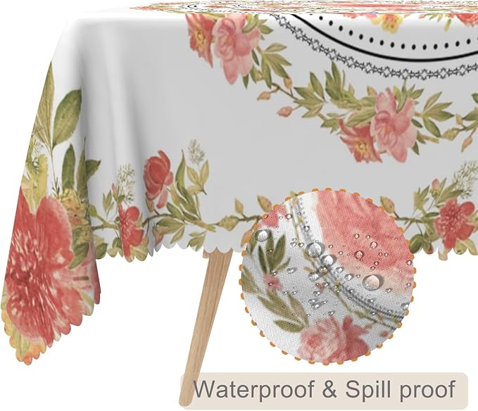 54x78inches Floral Rectangle Tablecloth Pink Rose Flower Wreath Printed - Image 2
