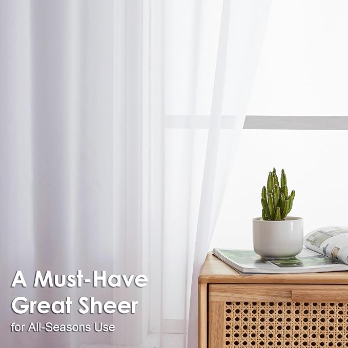 OVZME White Sheer Curtains 63 inch Length 2 Panels - Image 2