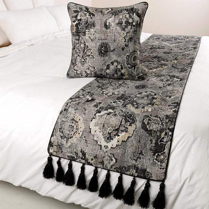The HomeCentric Handmade Black & Grey Twin 53 x 18 inch Bed Runner - Image 4