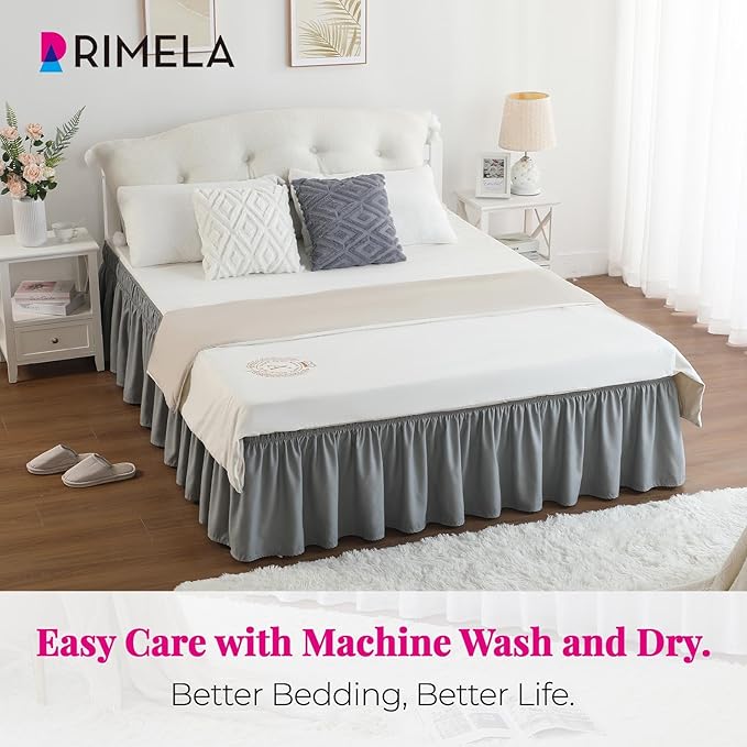 RIMELA Gray King Size Bed Skirt 25 Inch Drop, Elastic Bed Skirts Cal King Dust - Image 4