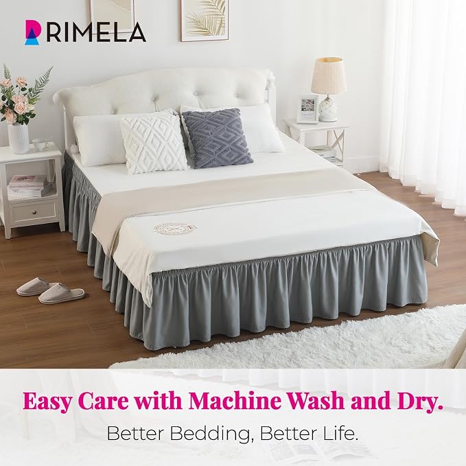 RIMELA Grey Bed Skirt Full Size 18 Inch Drop, Elastic Bed Skirting - Image 5