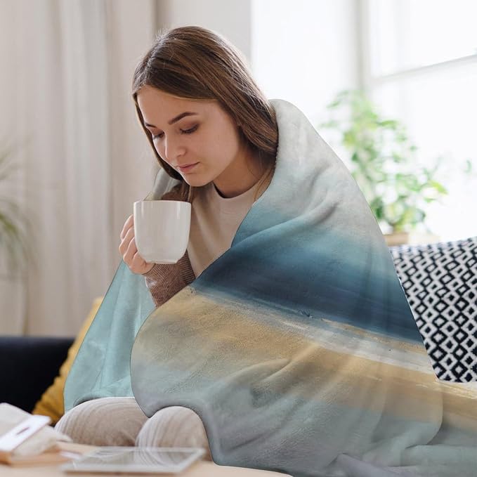Fashion Gradient Blanket, Modern Art Abstract Blue Sea View Painting Strokes - Image 7
