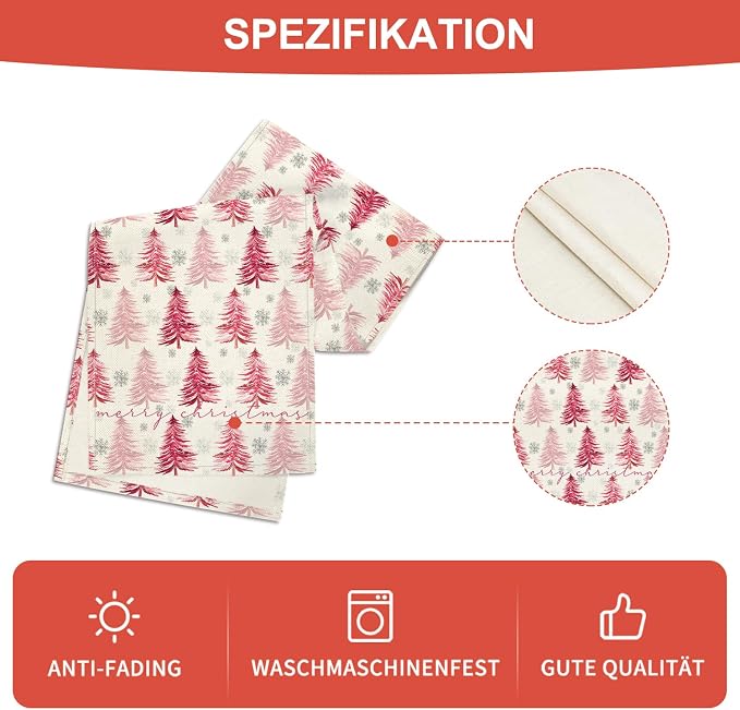 Artoid Mode Xmas Trees Snowflake Christmas Table Runner, Seasonal Winter Pink - Image 6