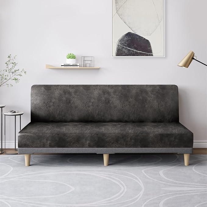 molasofa Leather Like Stretch Futon Slipcover Armless Futon Bed Sofa Cover - Image 3