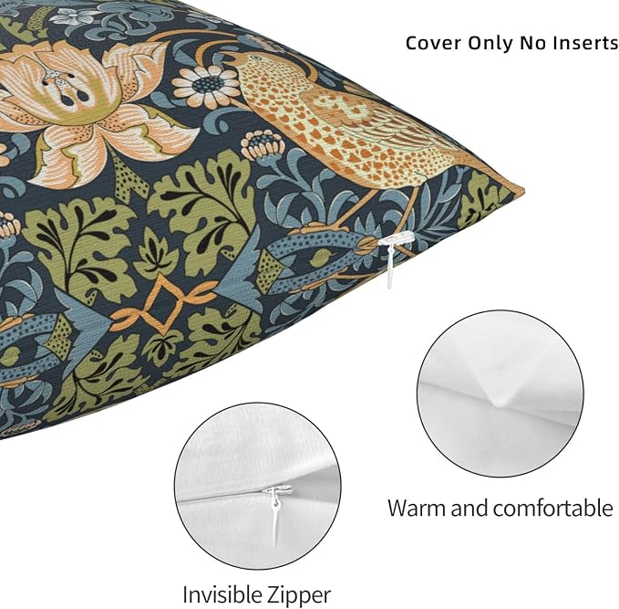 William Morris Vintage Floral Bird Strawberry Thief 20x20 inches Pillow Cover - Image 6