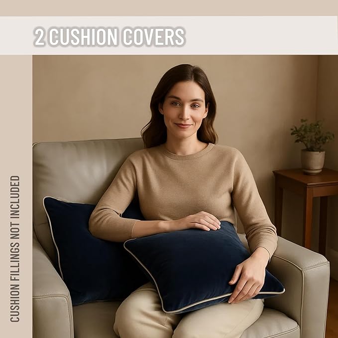 2 Pack Velvet Decorative Throw Pillow Covers, Contrast Piping, Indoor Use - Image 3
