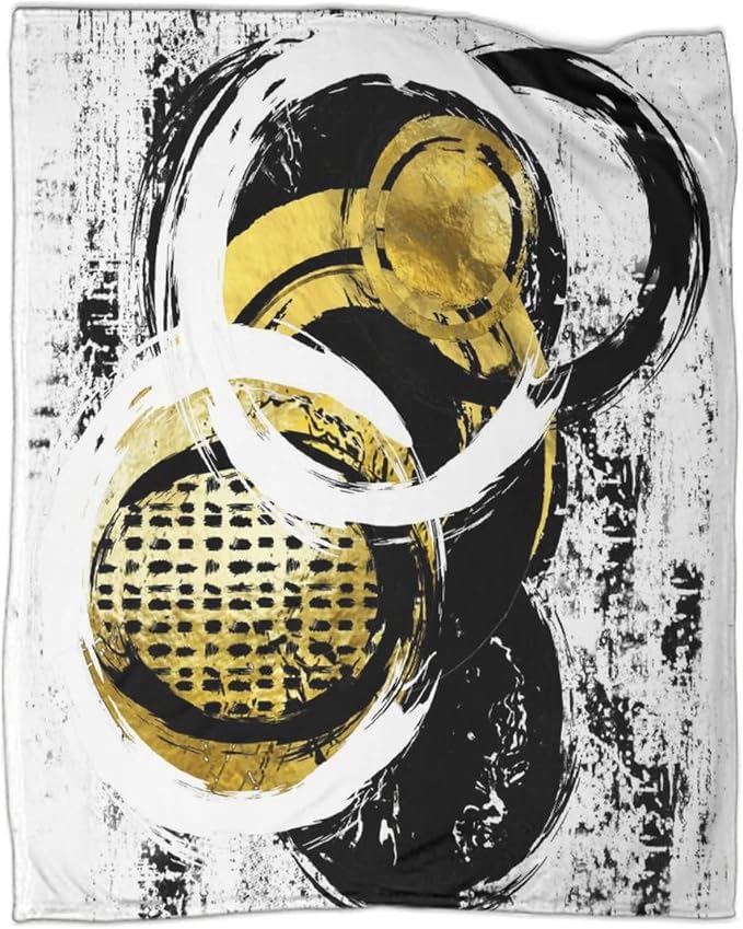 Black White Print Throw Blanket, Abstract Modern Oil Painting Art Watercolor by Kazynee