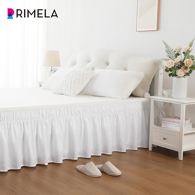 RIMELA White King Size Bed Skirt 12 Inch Drop, Elastic Bed Skirts Cal King Dust - Image 6