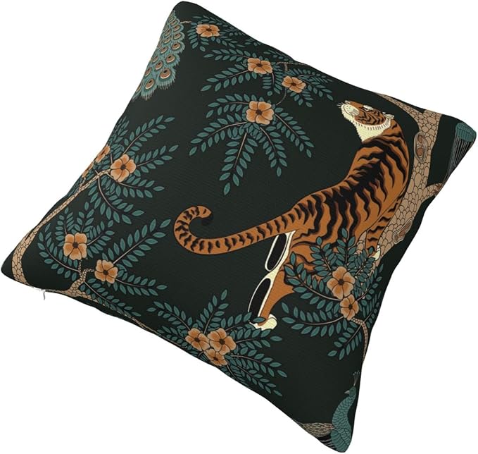 NBFKDO Pillow Cover, Tiger and Peacock Throw Pillow Case Modern Cushion Cover - Image 3