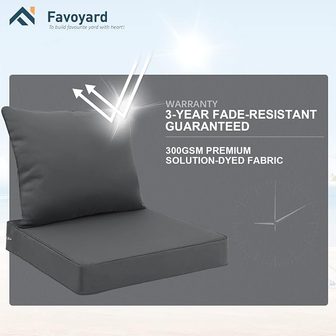 Favoyard Outdoor Seat Cushion Set 22 x 22 Inch Waterproof & Fade Resistant - Image 5