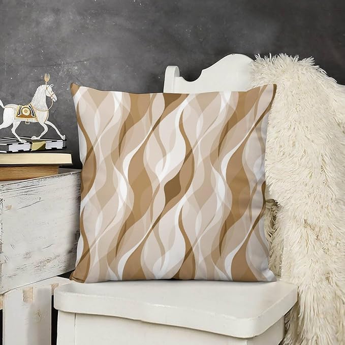 Cream Throw Pillow Covers Modern Abstract Cream and Grey Striped Decorations - Image 3