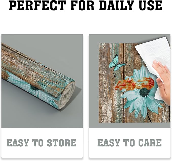 Giwawa Rustic Daisy Placemats Set of 4- Teal Sunflowers on Vintage Wood Board - Image 6