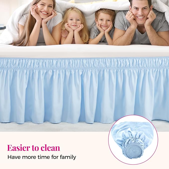 RIMELA Light Blue Bed Skirt King Size 18 Inch Drop, Elastic Bed Skirting - Image 7