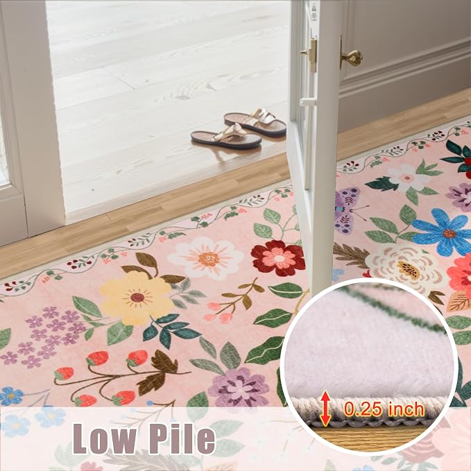 Area Rugs 9x12 Living Room: Floral Washable Rug Vintage Large Soft Boho - Image 8