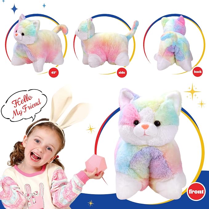 Glow Guards 16" Rainbow Cat Plush Pillow, Cute Kitty Stuffed Animal Soft Lovely - Image 7