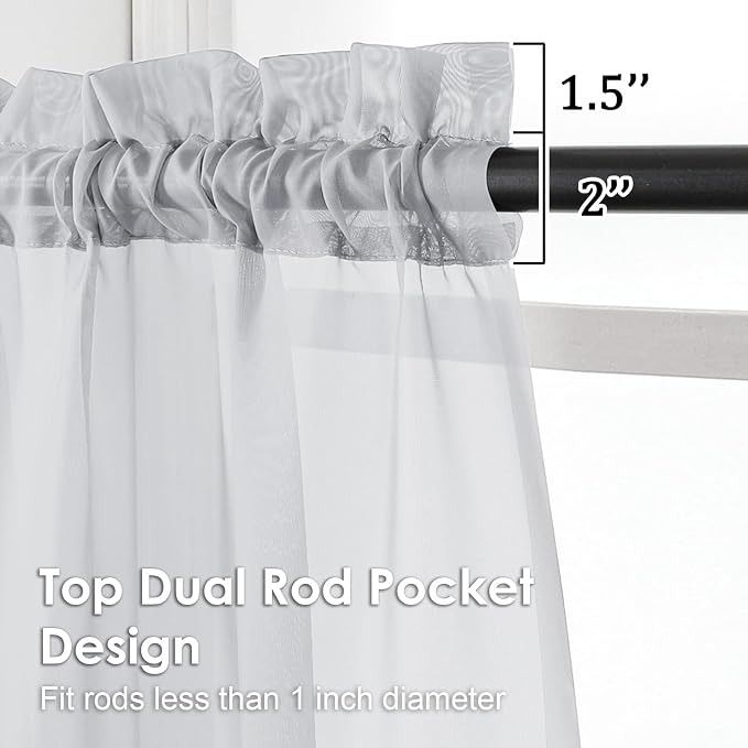 OVZME Light Grey Sheer Curtains 54 Inches Long 2 Panels - Image 3