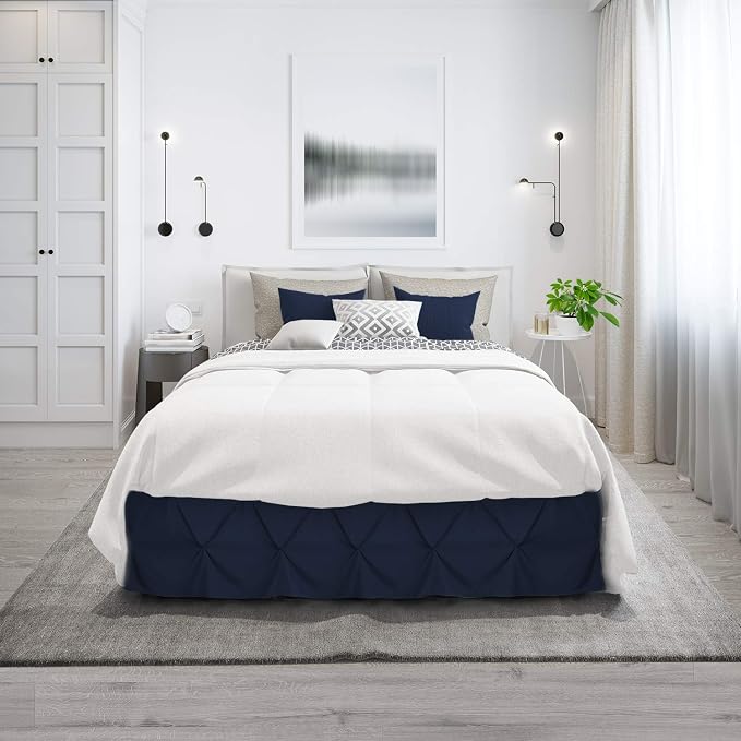 Nestl Navy Blue Bed Skirt Cal King Size, Pinch Pleat Cal King Bed Skirt - Image 9