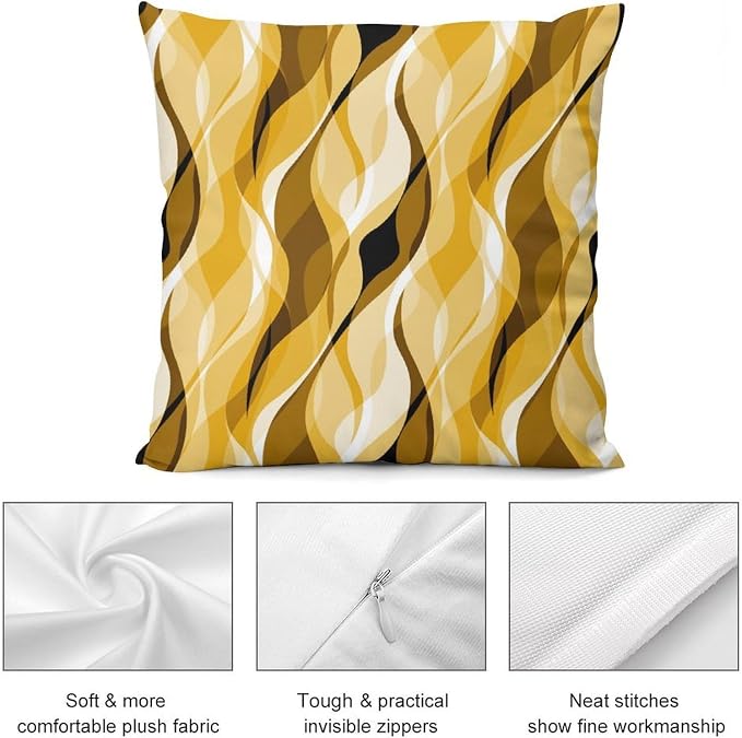 Yellow Throw Pillow Covers Abstract Ombre Yellow and Grey Striped Decorations - Image 7