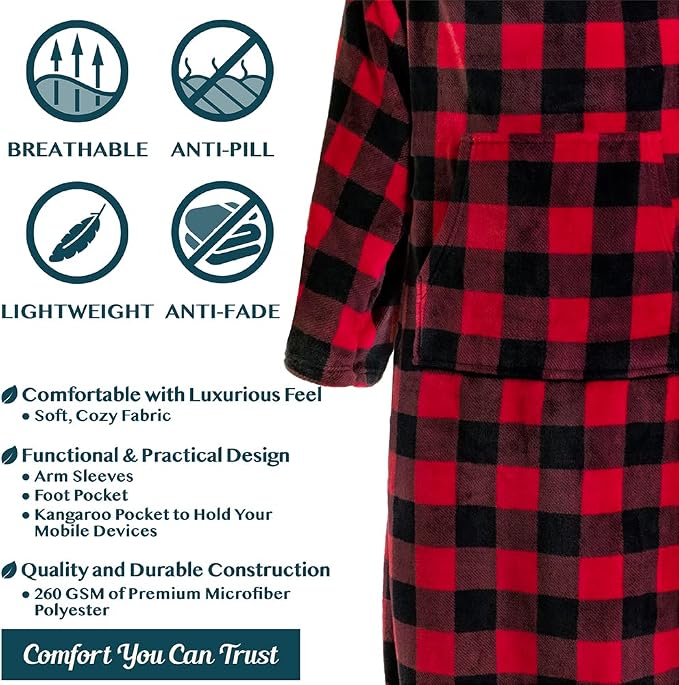 PAVILIA Fleece Blanket with Sleeves, Foot Pockets - Image 4