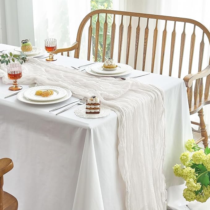IVAPUPU 4 Pcs Cheesecloth Table Runner - 10ft Ivory White Boho Gauze Cheese - Image 2