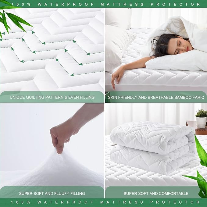 Unilibra Twin Size Waterproof Mattress Pad Rayon Made from Bamboo, Quilted - Image 4