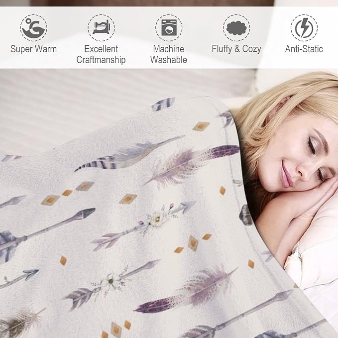 Boho Tribe Blanket, Bohemian Aztec Ethnic Tribe Native Tribal Arrows Feathers - Image 4