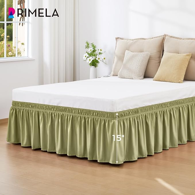 RIMELA Sage Green Bed Skirt Queen Size 15 Inch Drop, Elastic Bed Skirting - Image 4