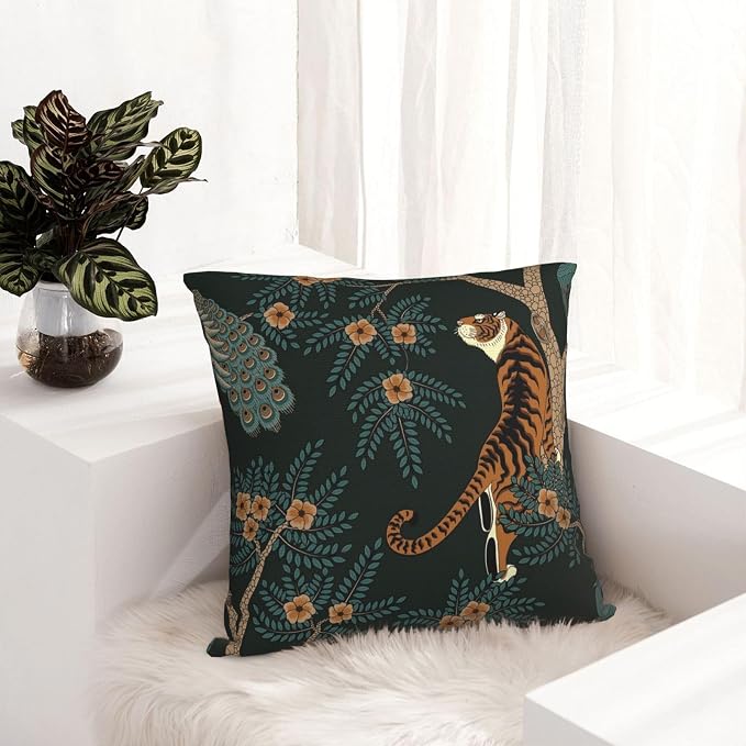 NBFKDO Pillow Cover, Tiger and Peacock Throw Pillow Case Modern Cushion Cover - Image 7