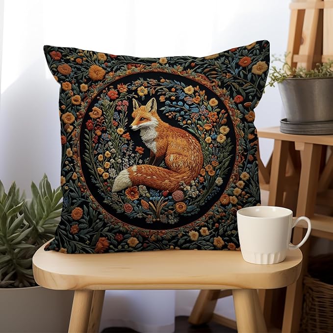 YOU FOUND ME William Morris Abstract Vintage Floral Velvet Fox Design Throw - Image 2