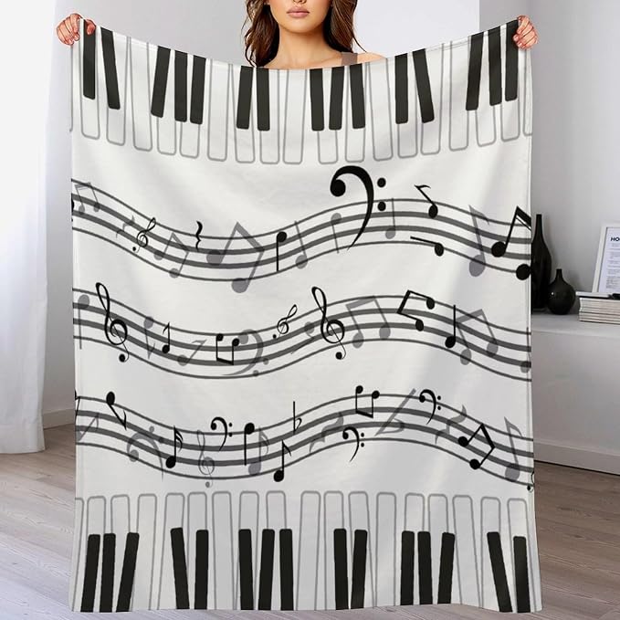 Music Blanket Black White Piano Keys Music Note Modern Abstract Art Print Soft - Image 5